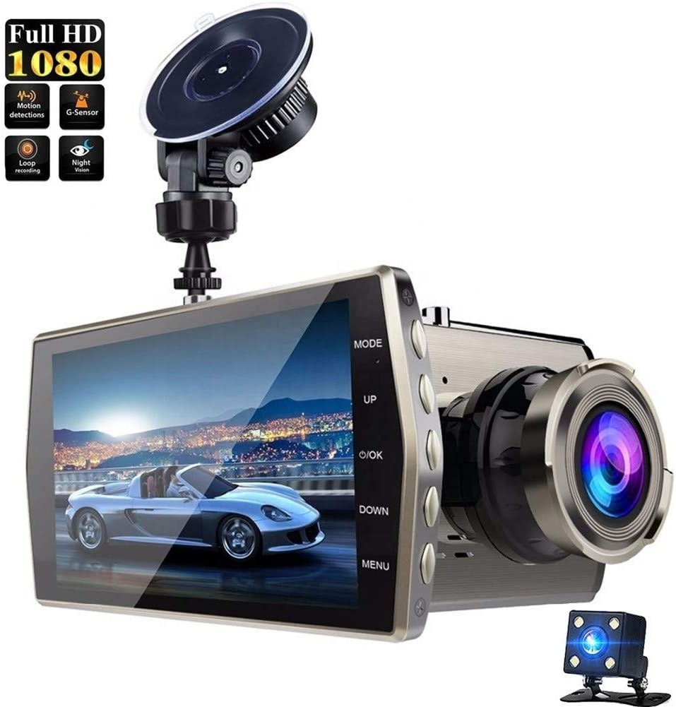 Yikoo автомобильный черный ящик 4,0 дюймов Full HD 1080P с двумя объективами камера ночного видения WDR видеорегистратор