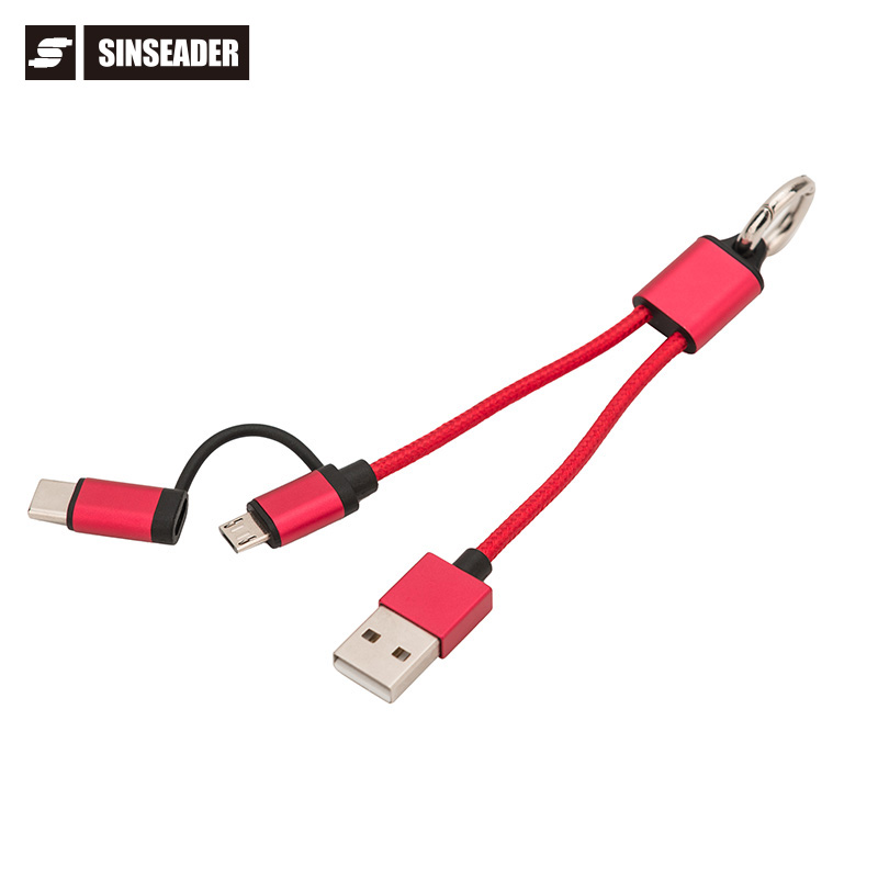 Лидер продаж, портативный зарядный кабель 2 в 1 с USB Type A на Micro и Type C с нейлоновой оплеткой для мобильного телефона