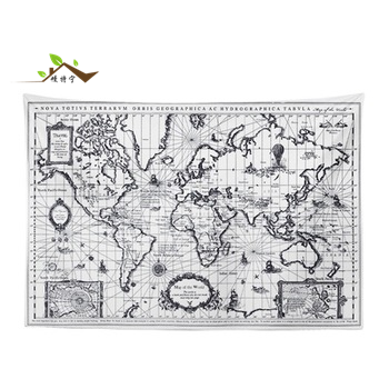 New design custom fabric polyester printed world map black and white tapestry hanging