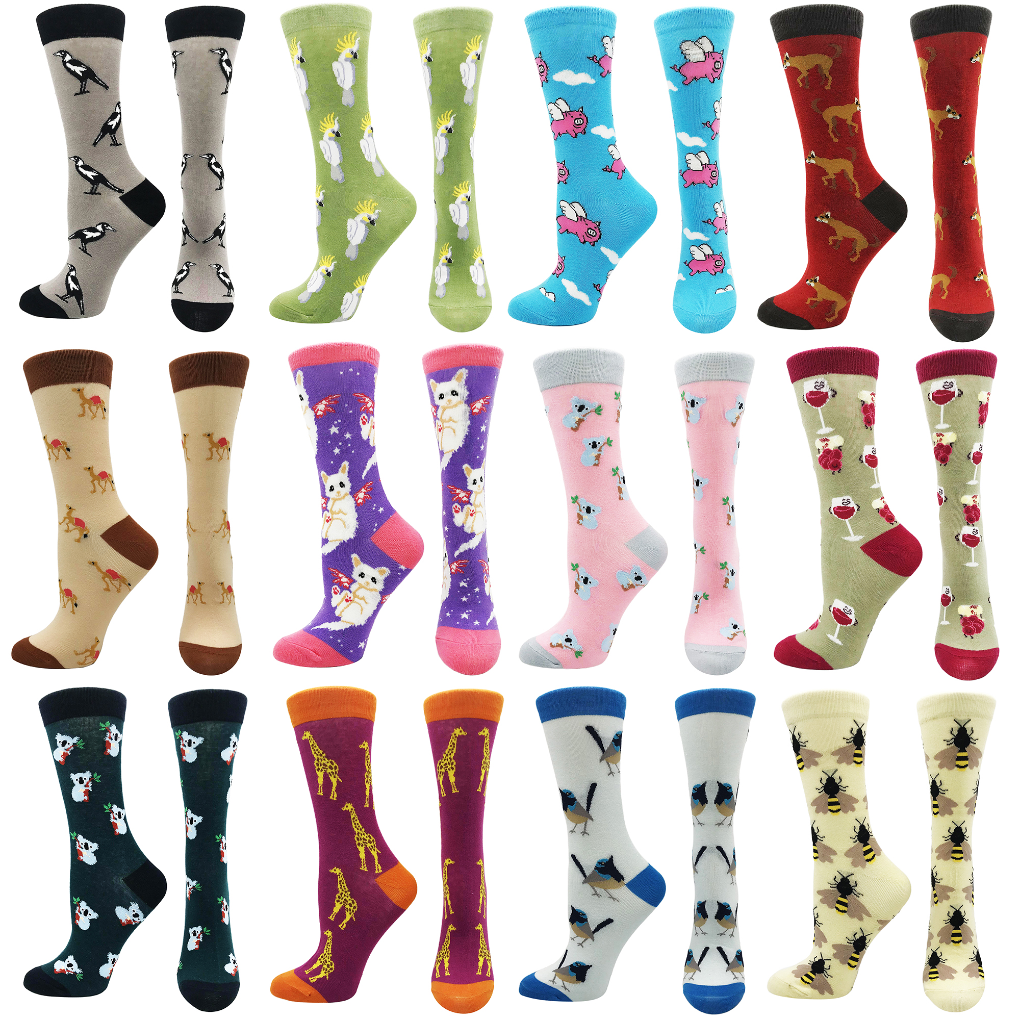 2021 wholesale autumn new medium tube stockings cartoon animals tile personality stockings