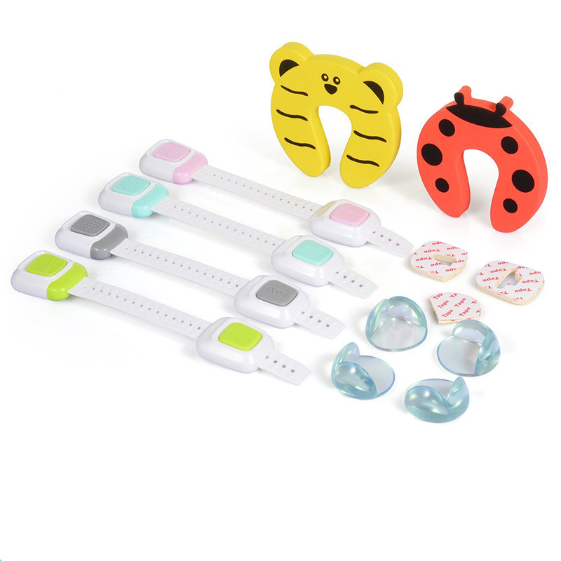 Safety Cabinet Lock Baby Proofing Kit 10 Piece - Adjustable Child Safety Cabinet Locks, Edge & Corner Guards,Door Stopper Pro