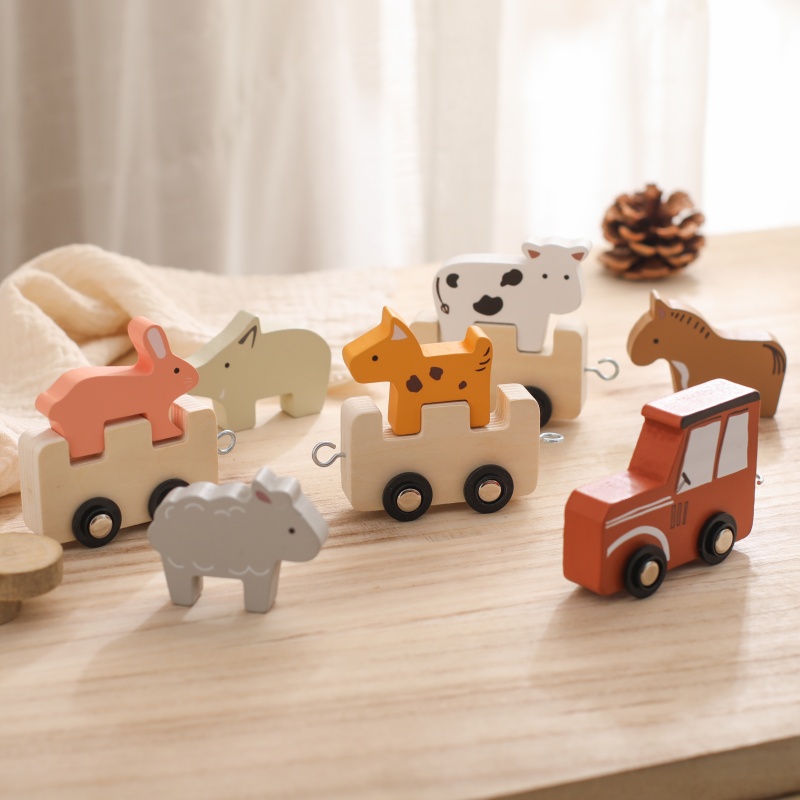 Unisex Montessori Train Car Toy Creative Geometric Wood Animal Custom Logo For Intelligent Babies Aged 2 To 4 Years