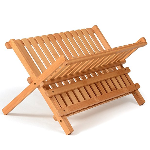 Bamboo Dish Rack Drainer Collapsible Dish Drainer Wooden Plate Rack