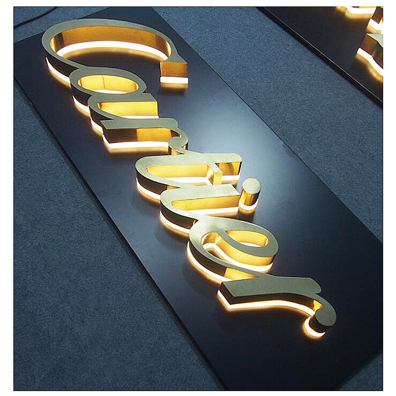 Alphabet gold store front led signage letters indoor logo sign 3d luminant love gas station sign for advertising