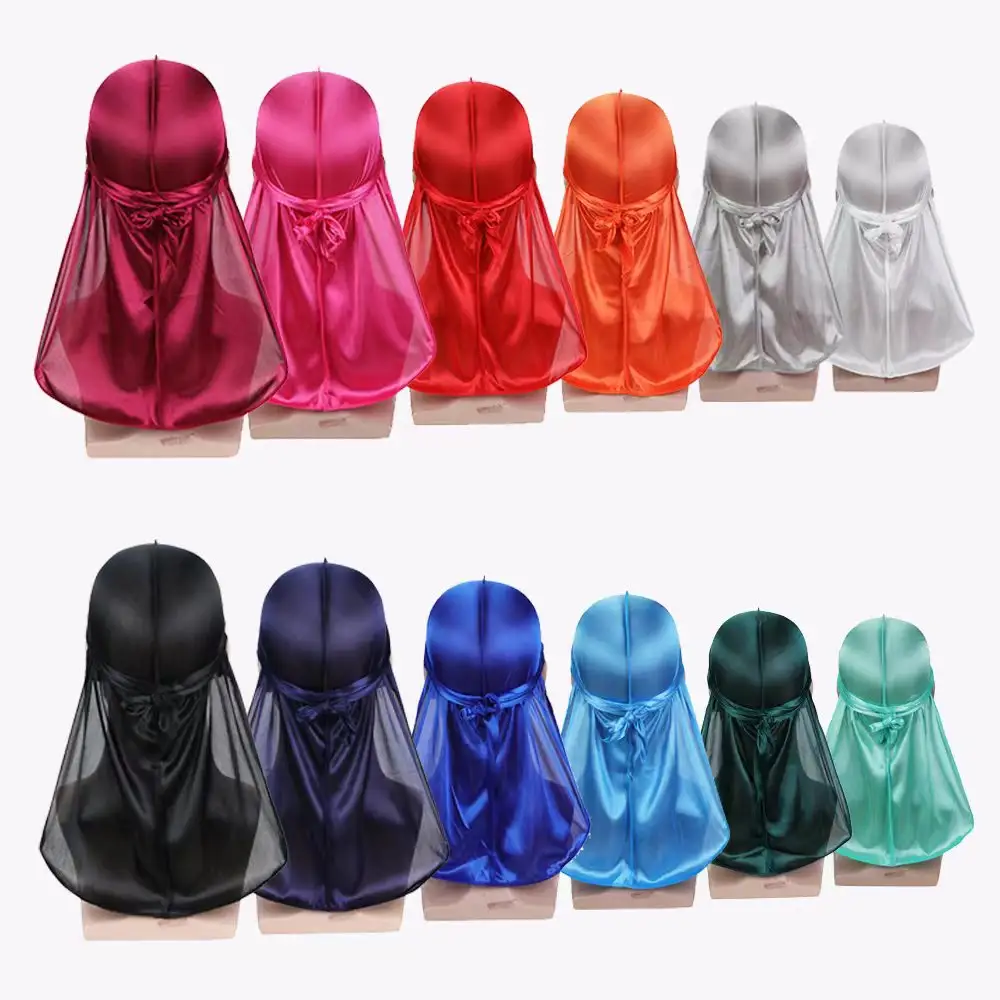 Compression Smooth Silky Durags Long Tail for Women Men Satin Durag 360 wave Dorag