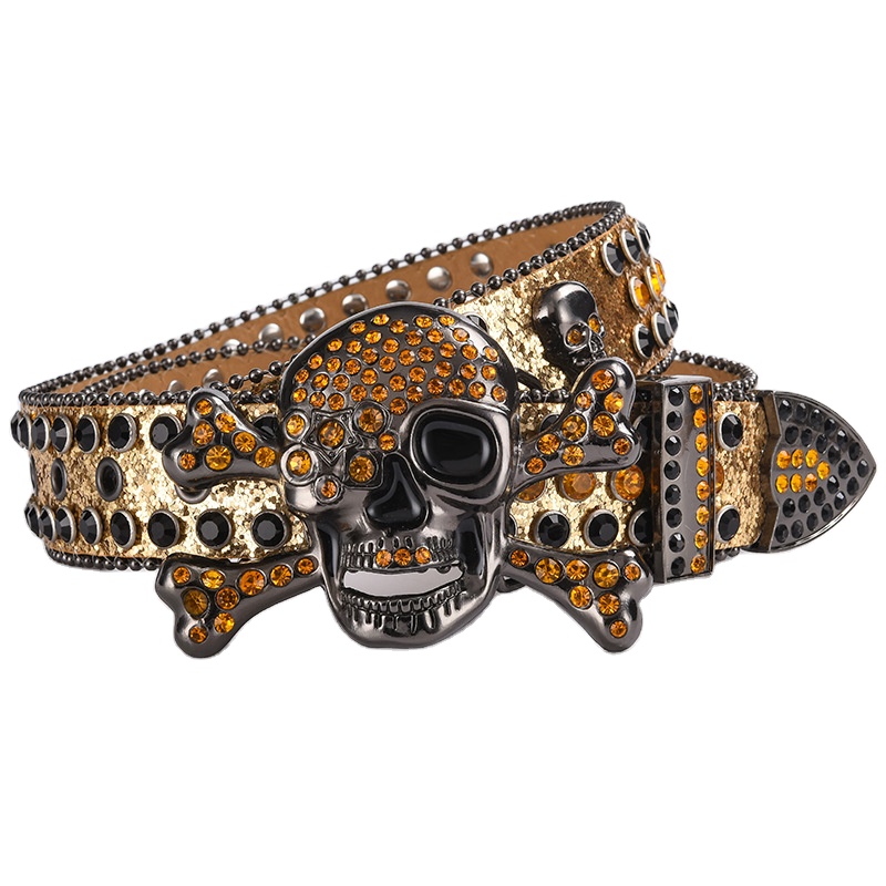 PU Leather Belt Popular BB Western Belt Buckle Covered Rhinestone Leather belt Crystal Customized Material