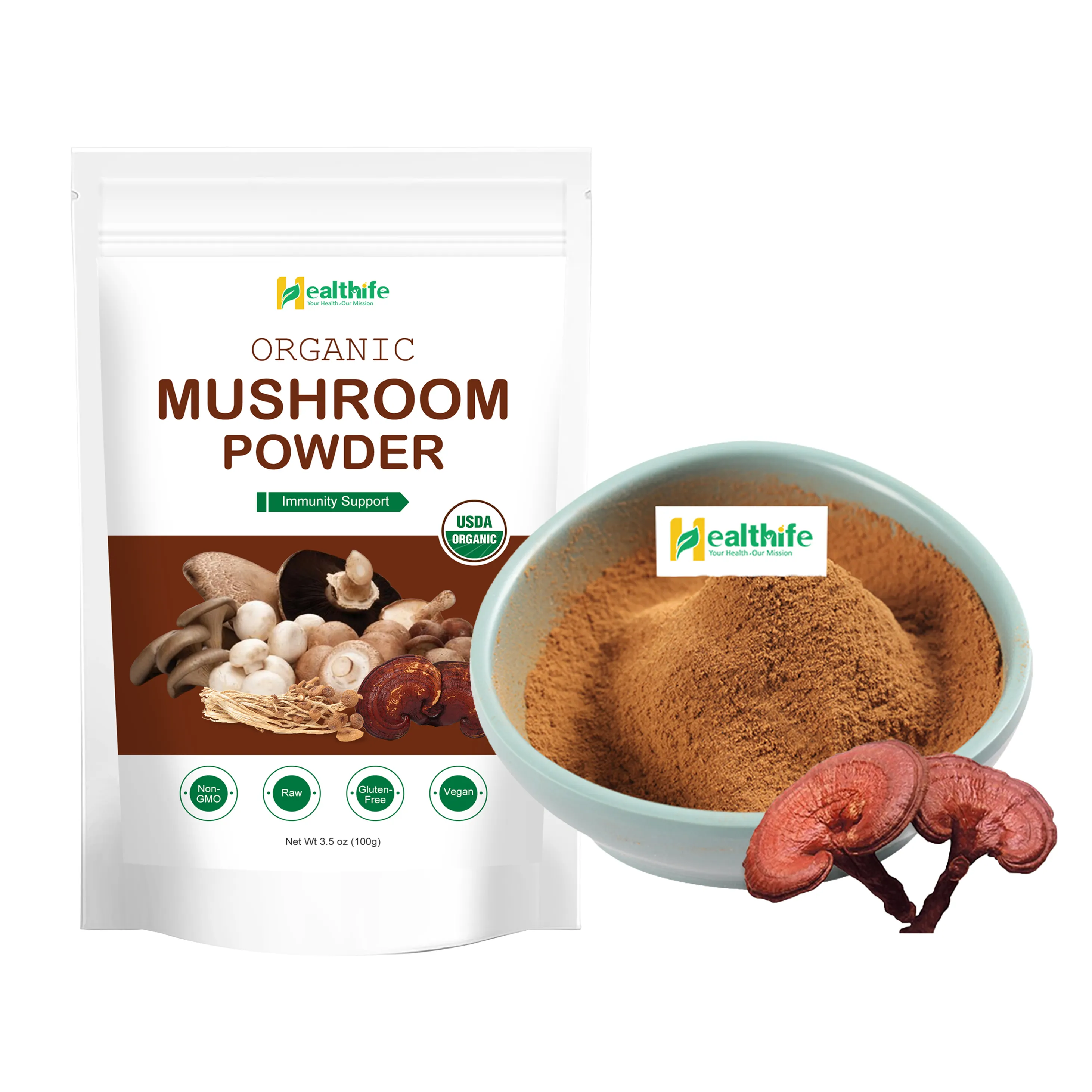 EU & USDA Organic Ganoderma Lucidum/Reishi Mushroom Powder, Reishi Mushroom Extract
