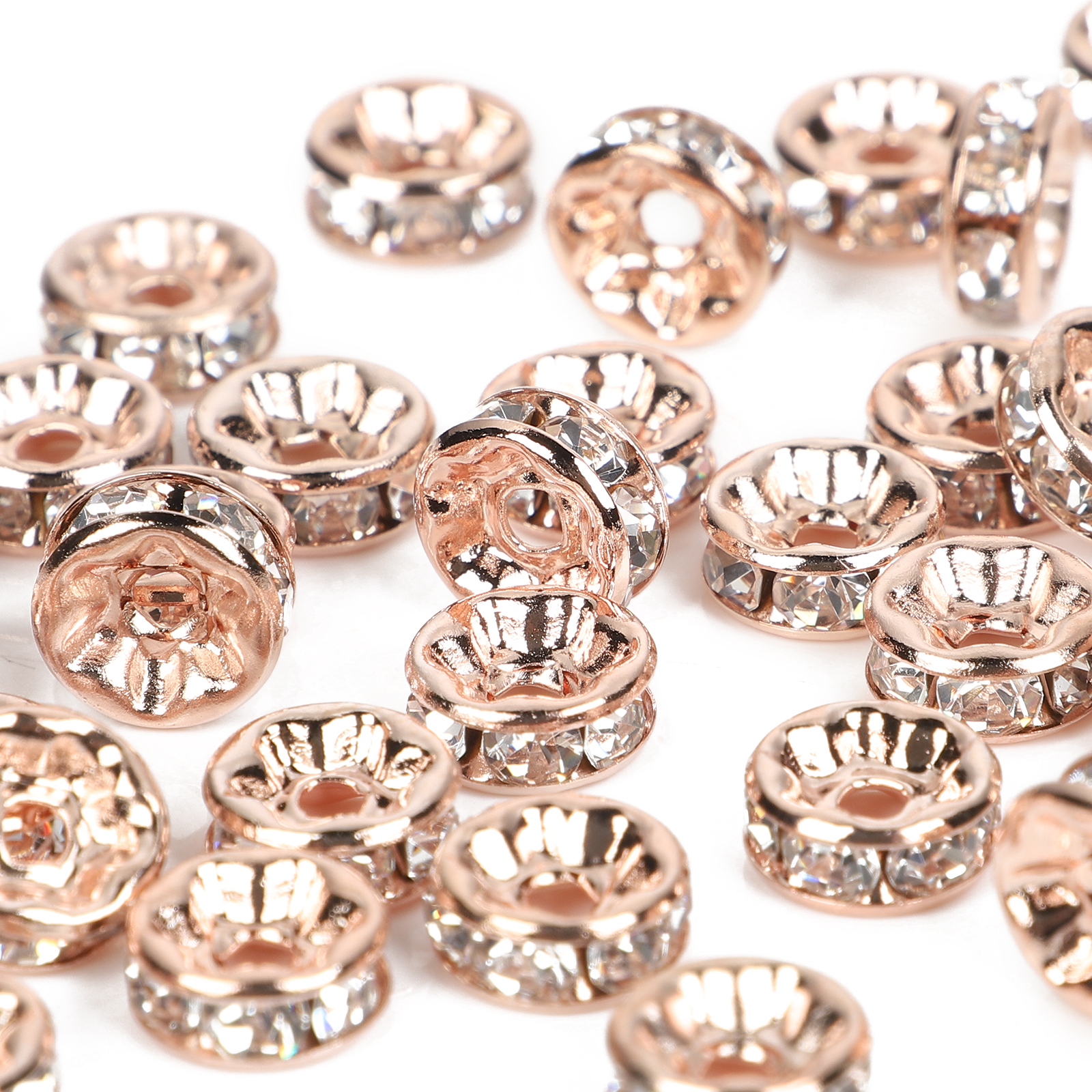 50Pcs/bag Colorful Metal Diamond Ring Spacer Beads Circular Loose Beads For Jewelry Making DIY Bracelets Handmade