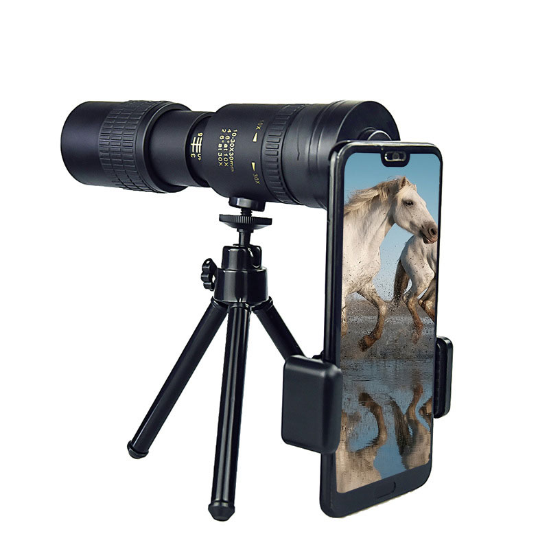 4K 10-300X40mm Waterproof Telephoto Zoom Monocular Telescope with Smart Phone Adapter Tripod Suit for Travel Bird Watching