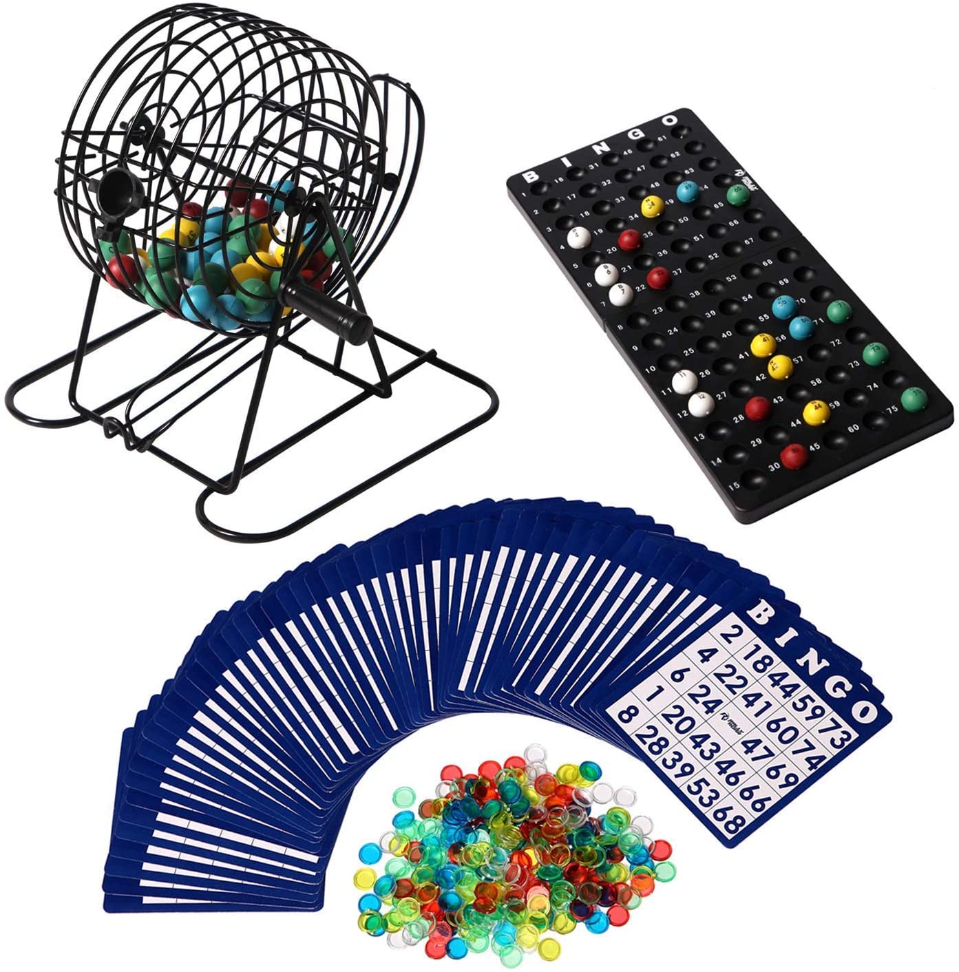 JACO Deluxe Bingo Game Set Portable 6 in Metal Cage Complete Kit with Instructions Calling Board 75 Colored Balls300 Bingo Ch