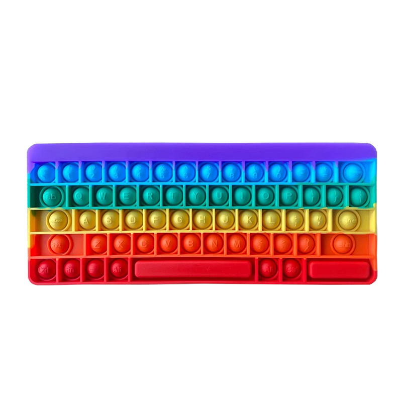 Autism Kids Educational Toy Stress Relief Silicone Colorful Push Bubble Keyboard Game Sensory Rainbow Fidget Keyboard