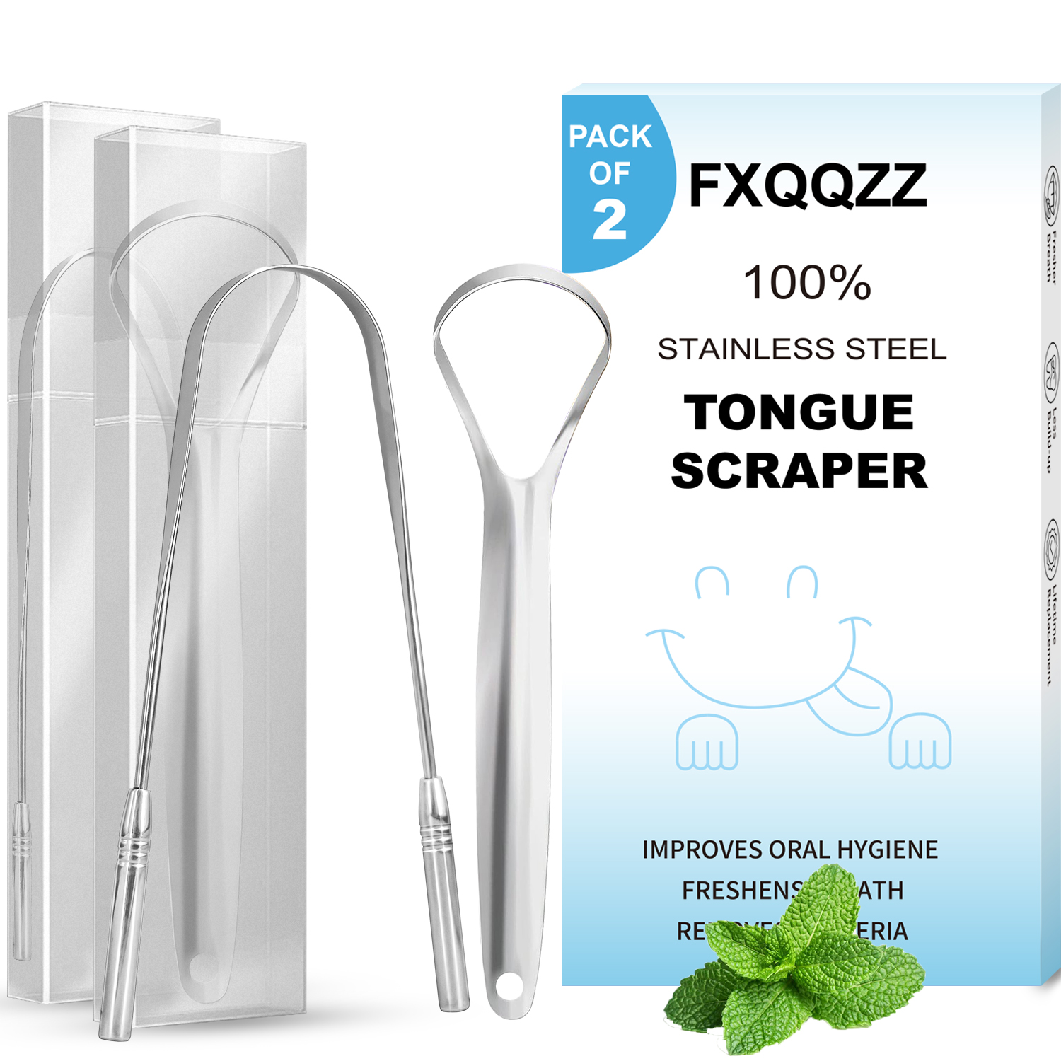 Wholesale High Quality Remove Bad Breath 304 Stainless Steel Tongue Cleaner Scraper With Travel Cases