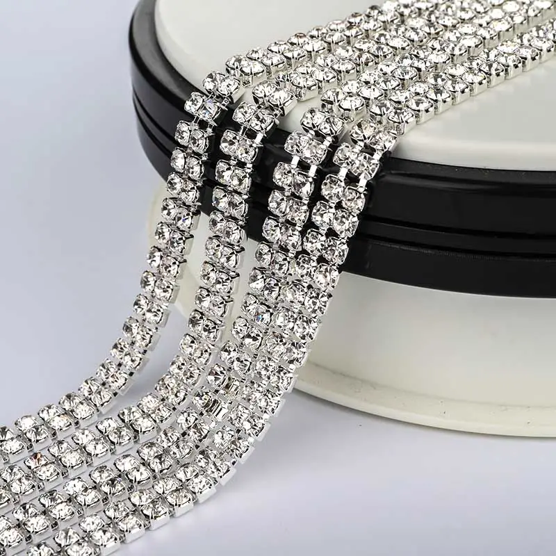 Wholesales Glass Crystal Rhinestones Earrings Chain Sew On Trimming Close Cup Rhinestone Chains For Shoes Boots Decoration