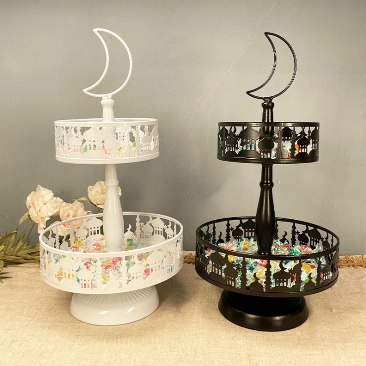 Wholesale Muslim Metal Dinner Plate Eid Al Adha Mubarak Moon Star Dessert Tray Ramadan Party Serving Tray Tableware Decoration