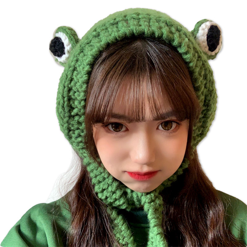 Wholesale handmade Crochet Knitted Hat Cute Women winter warm plush Winter Warm Hat Frog Hat