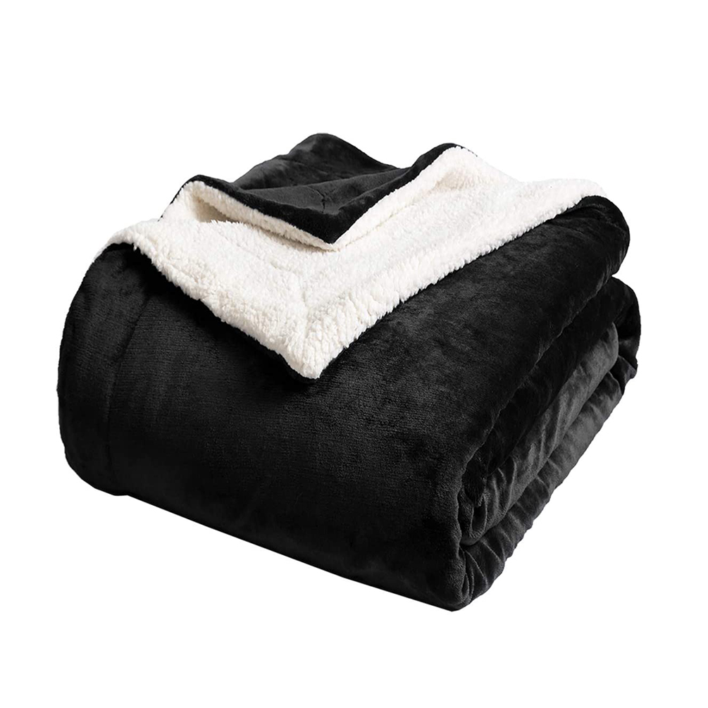 Factory Direct Price Double Layer Black Plain Flannel Fleece Sherpa Blanket Winter Thick Blanket
