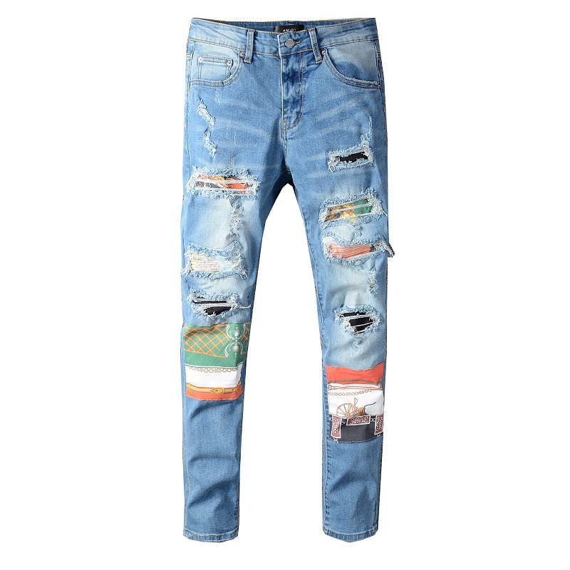 Casual Amiry Jeans Distressed Bleached Ripped Denim Pants European and American Fashion Mens Jeans Amiry