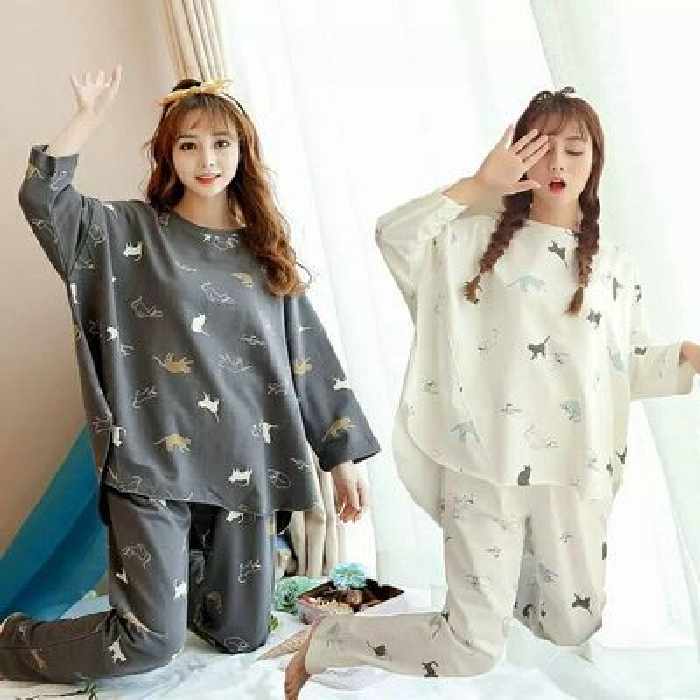Baju Tidur Wanita модная женская пижама с длинным рукавом из хлопка Gecelik