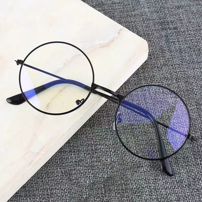 White Metal Round Flat Frame Unisex Colored Glasses with UV400 Optical Protection