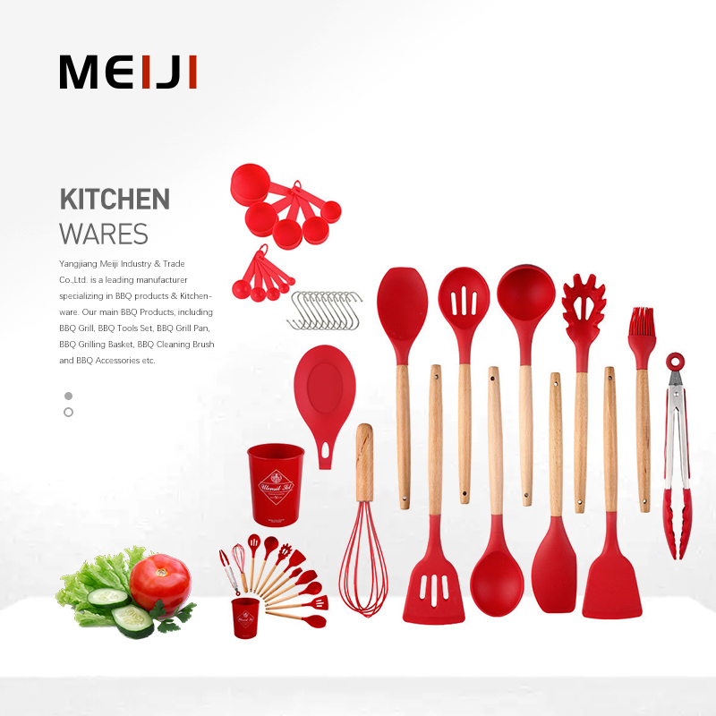 MEIJI Factory Kitchen Knives & Accessories 12 Pcs Cooking Utensils Silicone Wooden Kitchen Utensils
