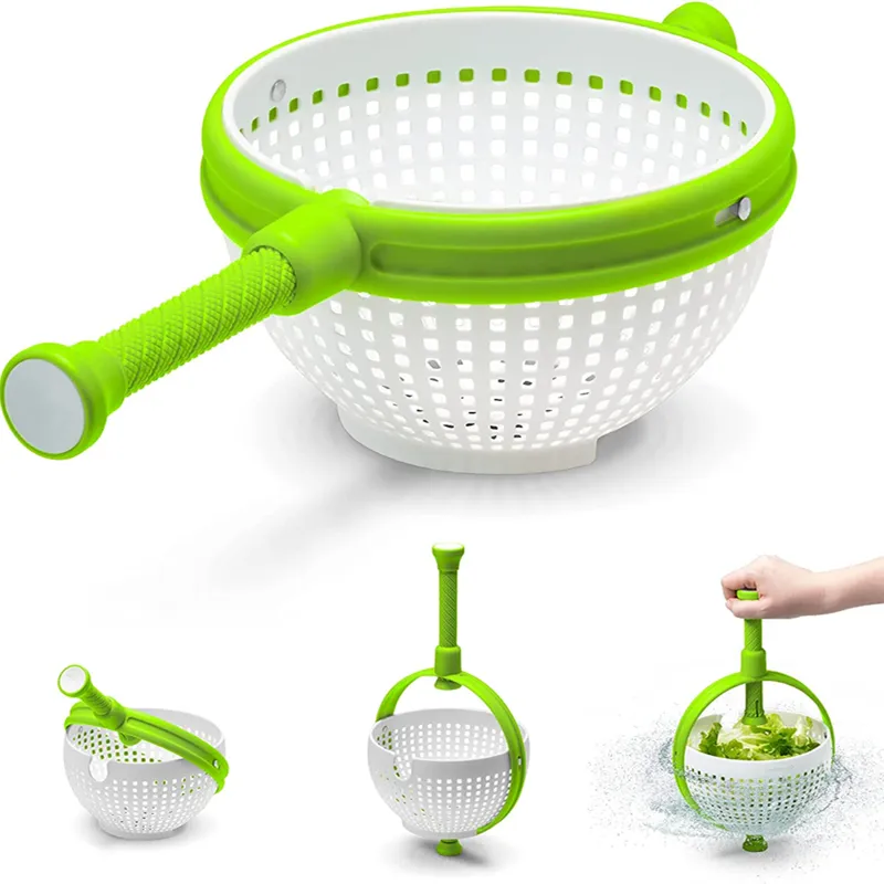 Salad Spinner Scratch Resistant Nylon Spinning Colander Fruit and Vegetable with Collapsible Handle