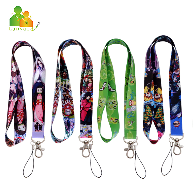 Custom More color polyester lovely anime employees students luxury Metal Hook nylon Lanyard Neck keychain short anime lanyard