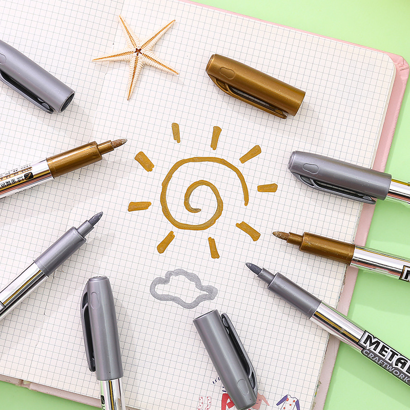 Metal Effect Paint Pen Golden Silver Signing Marker Painted DIY Highlight Painting Markers