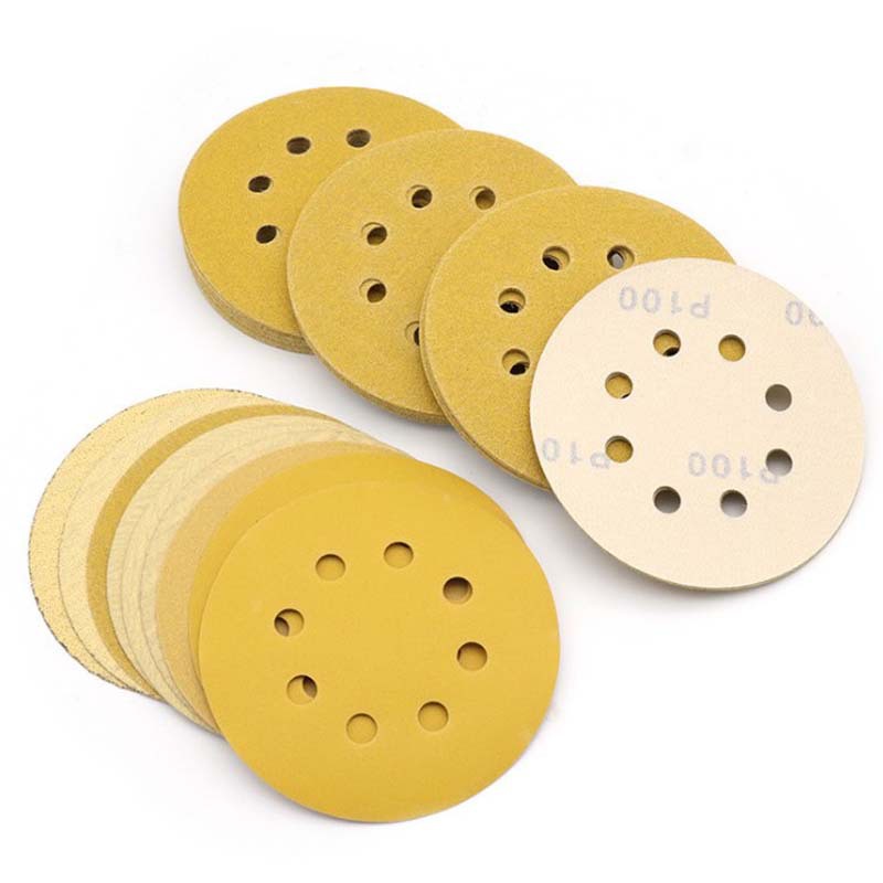 Sample free konaflex- sanding disc 5inch(125mm)with 8 dust holes hook&loop golden yellow