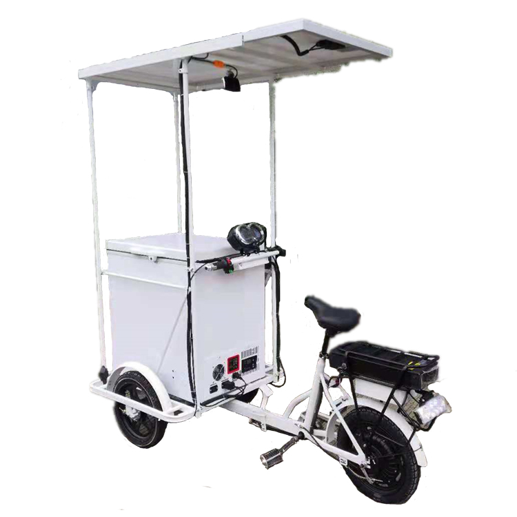 Solar ice cream roll food cart 108 liters freezer bike electric tricycle