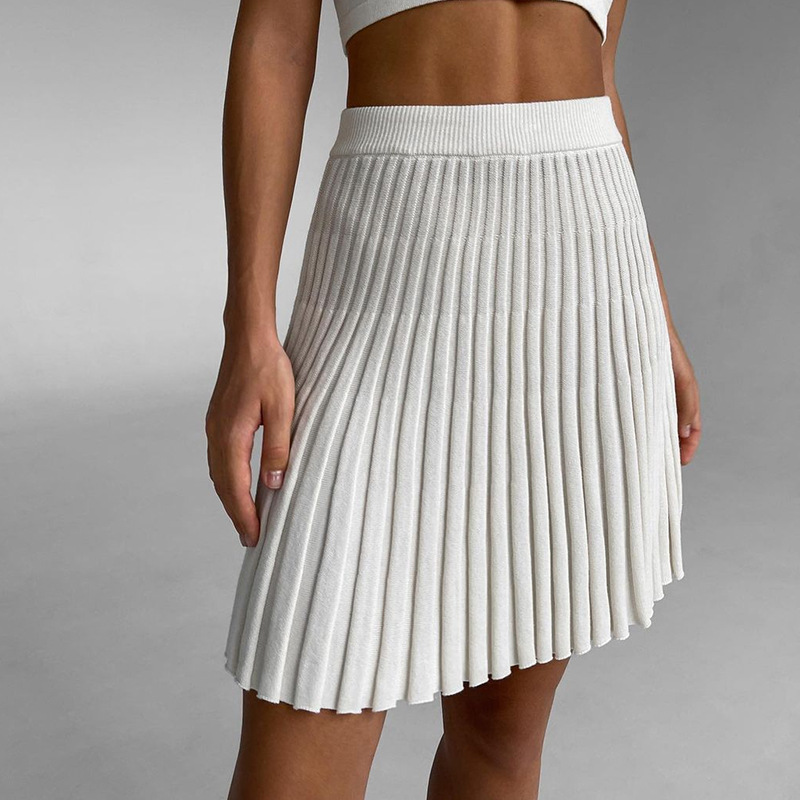 Pure color high waist womens skirts short skirt new summer casual A ine girls knit pleated skirts