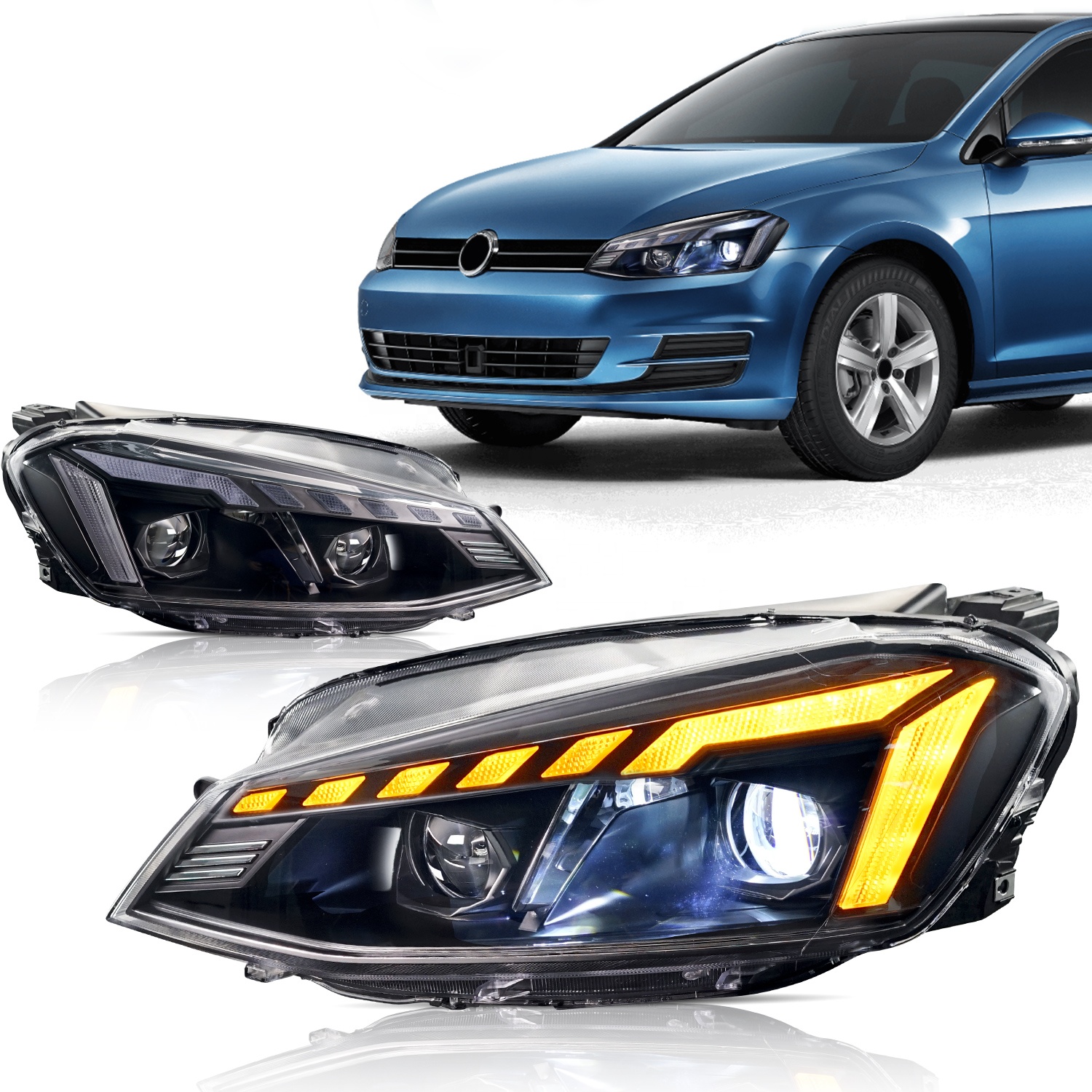 Заводская светодиодная фара для golf 7 2014-2017 с динамическим поворотным сигналом DRL, двухлучевая линза для VW golf mk7, фара