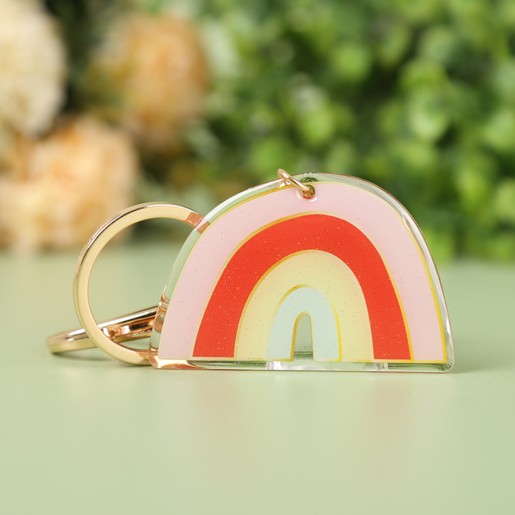 High Quality Custom Glitter Acrylic Charm Keychain Souvenir Keychain For Club Company Logo Wedding Photo