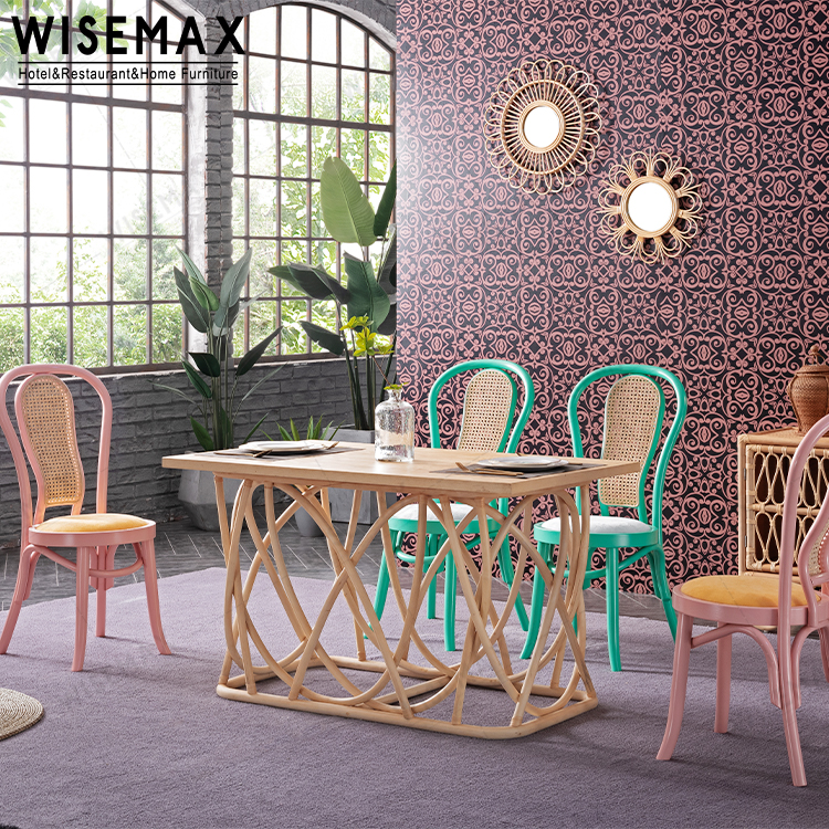 Мебель WISEMAX, оптовая продажа с завода, стол из массива дерева, плетеный дизайн, обеденный стол из ротанга