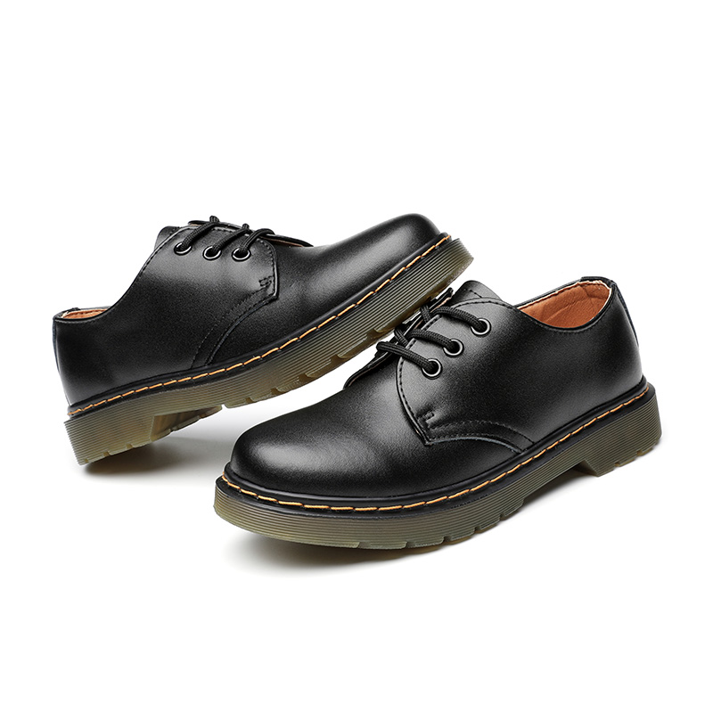 Version 1 British lace-up Genuine leather boots Unisex round toe black leather school shoes for student