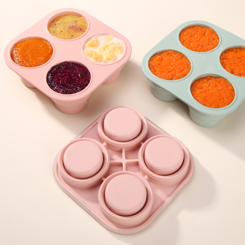 Custom Newborn Kid Portable Reusable Collapsible Feeding Silicone Ice Mold Baby Food Container Ice Cube Tray