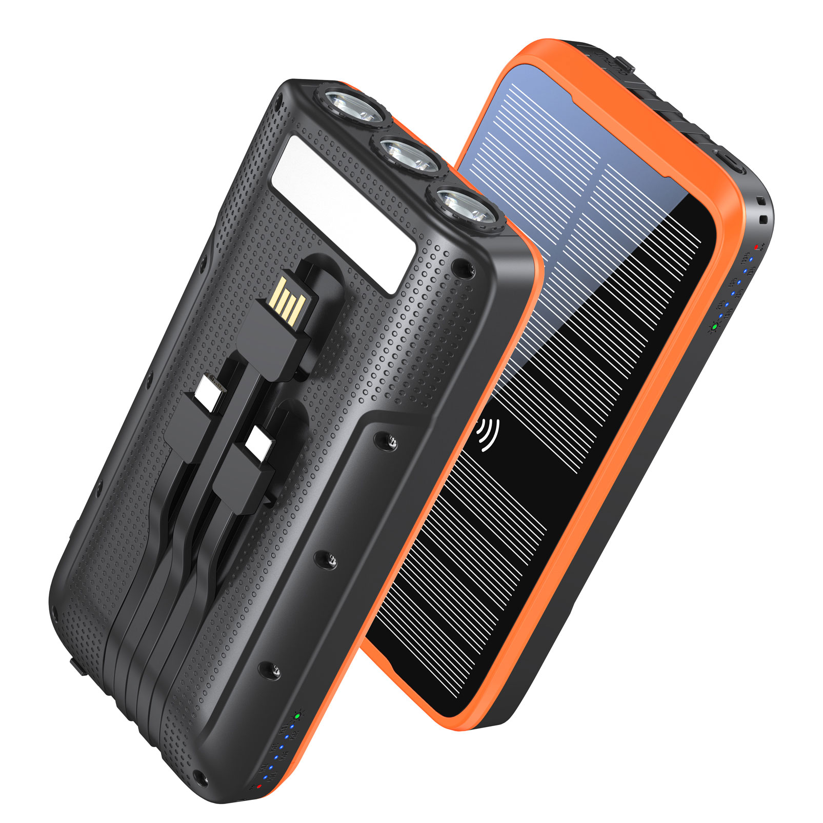 Shengyi Built -in 3 In 1 Cable PD25W Fast Charger Travel Solar Powerbank 20000Mah 30000Mah Led Energy Charger Solar Power Bank