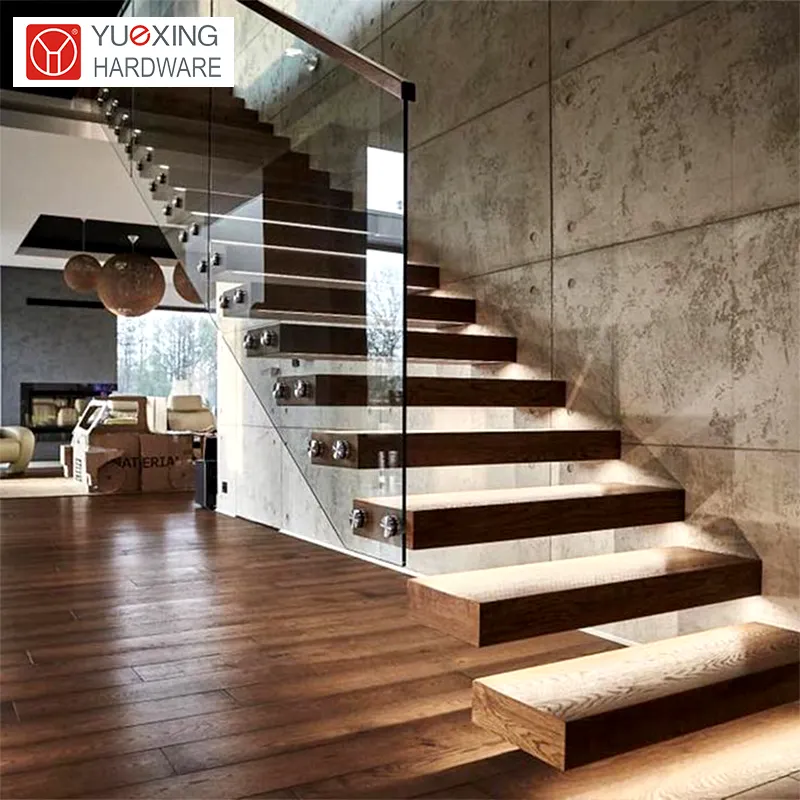 "Enhance Your Home's Design with a Sleek and Modern Floating Staircase" wood tread marble tread glass railing cantilever stairs