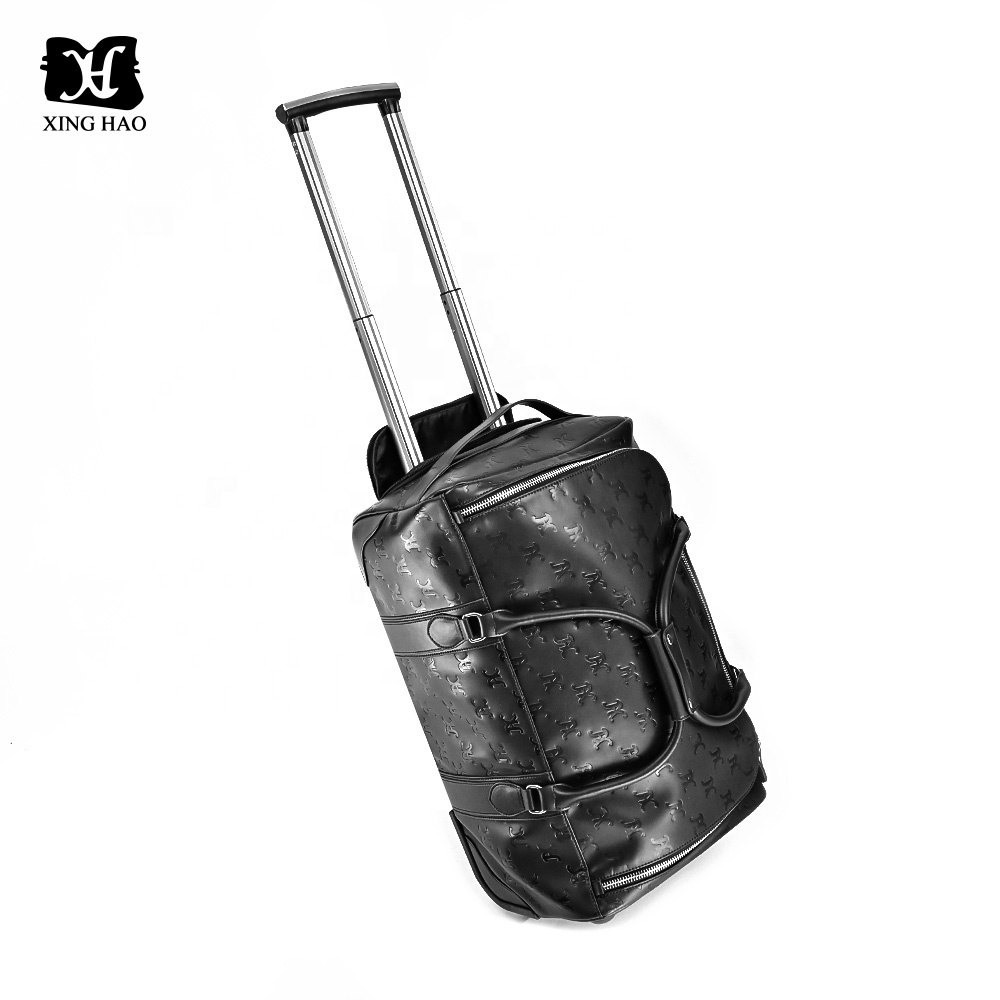 Custom Wholesale Factory Vegan Leather Full Embossed Logo Suitcase Men Women Carry On Luggage Leather