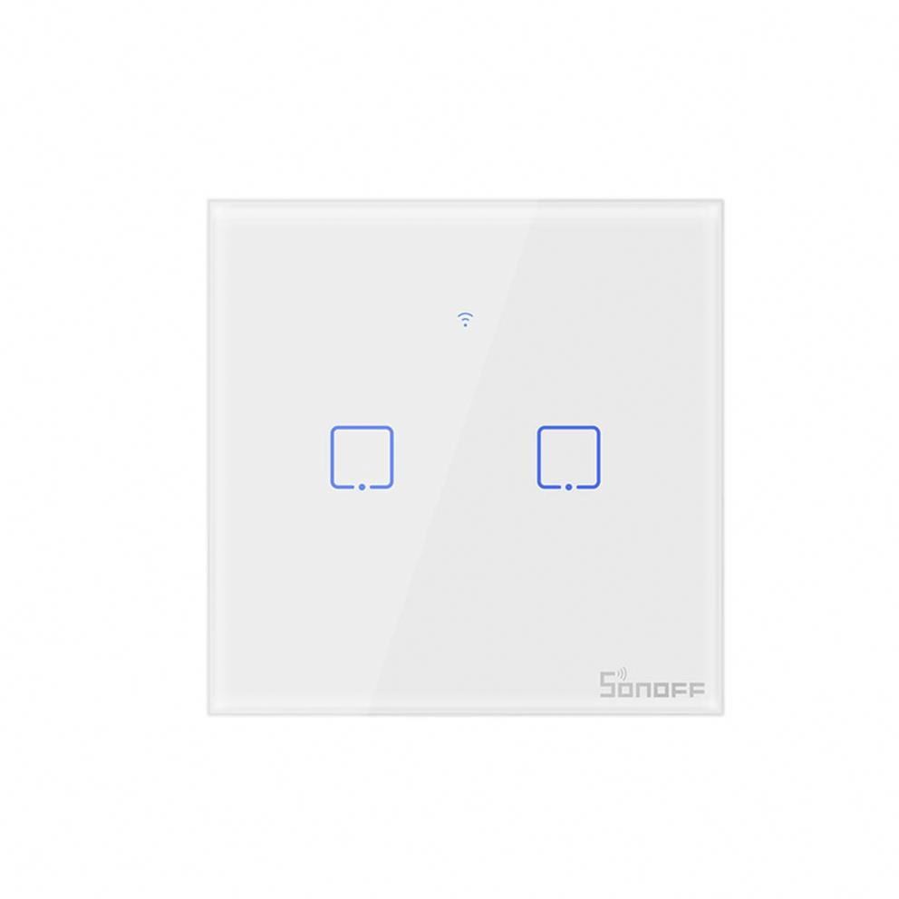 Умный настенный сенсорный выключатель SONOFF T0 ЕС с Wi-Fi, 1/2/3 кнопочный стеклянный панель, выключатель света, белый, умный дом для телефона, управление через приложение