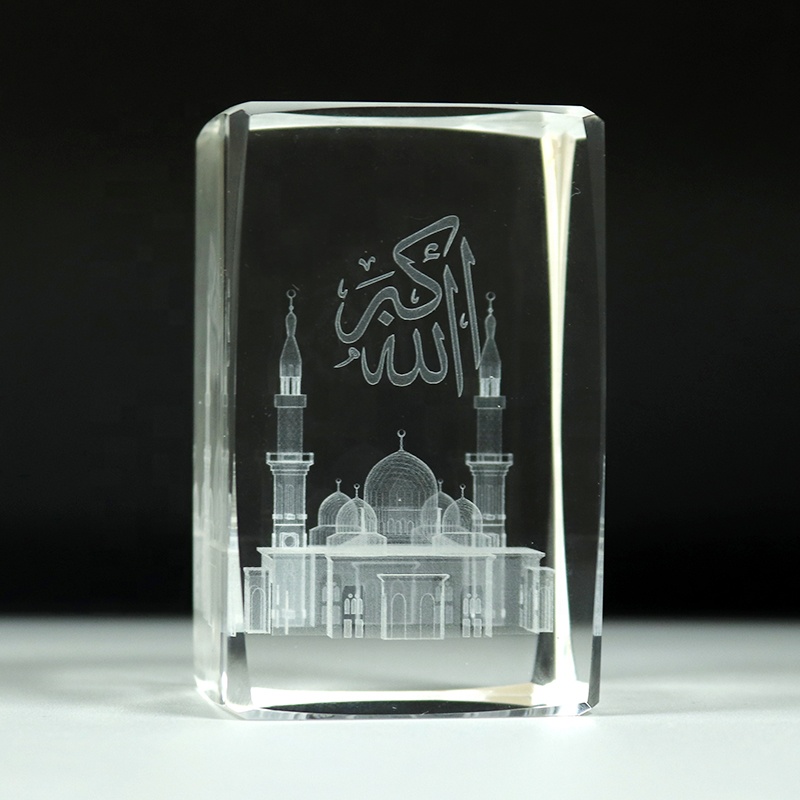 Изготовленный На Заказ 3D лазерной гравировкой Исламской Масджид Nabawi Аллах кристалл стеклянная Строительная модель куб для мусульманских свадебный сувенир для гостей подарки