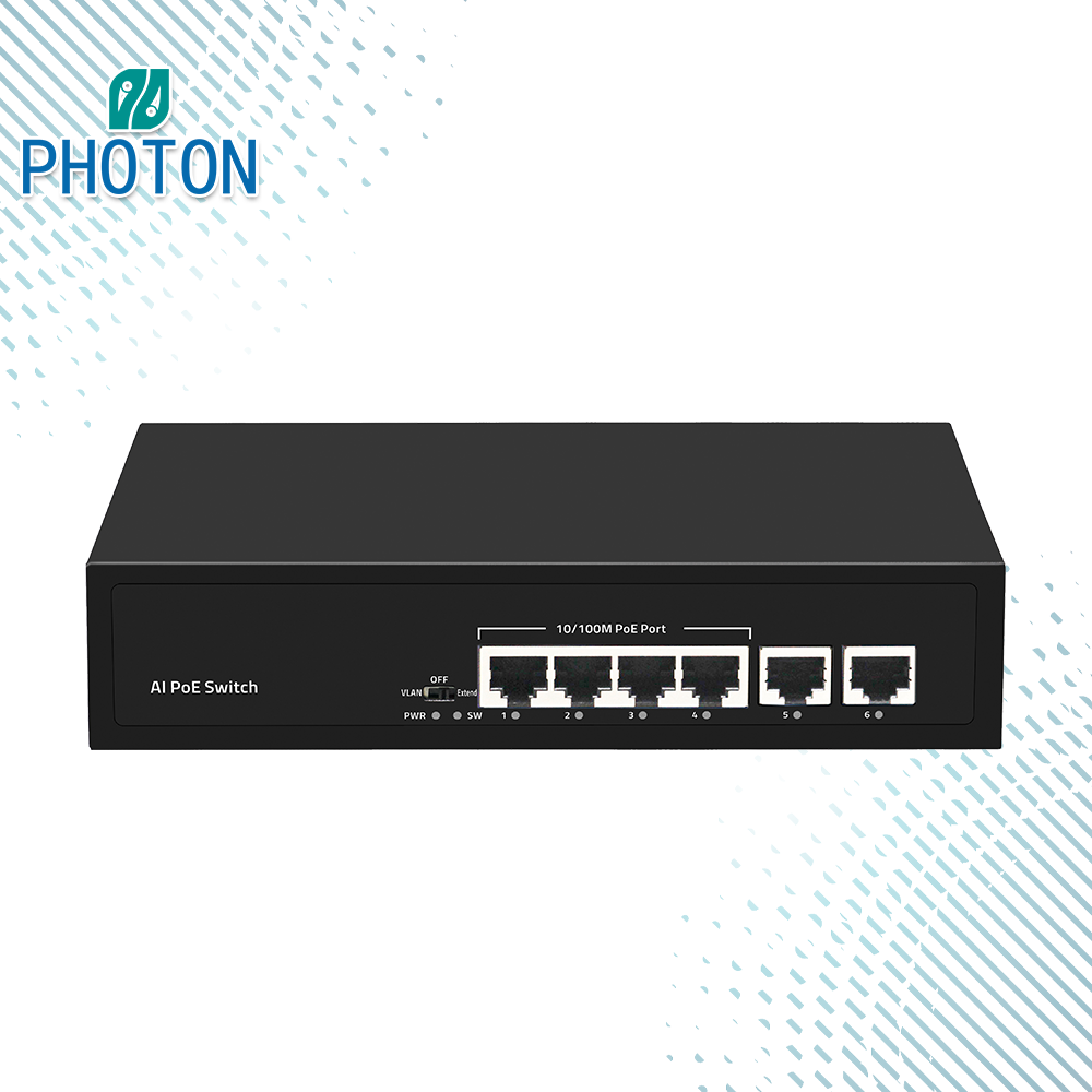 Фотон PTD1006-4P-2F 6 портов 4*100M Ethernet PoE порта + 2FE uplink порт AI коммутатор питания через Ethernet