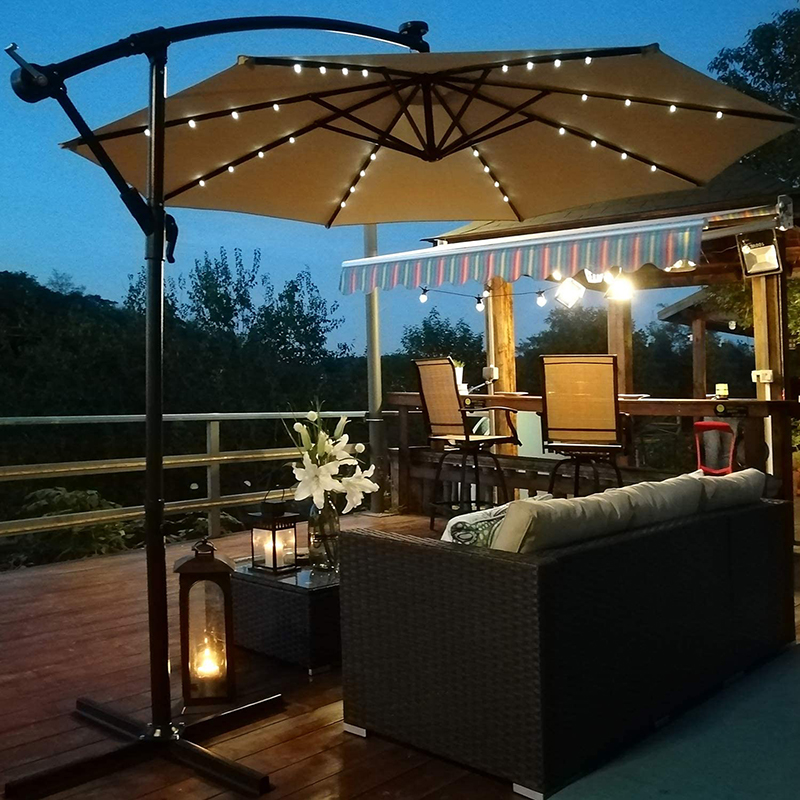Retail price 10ft solar led lighted patio umbrella garden patio umbrella with led light sets in stock delivery quickly