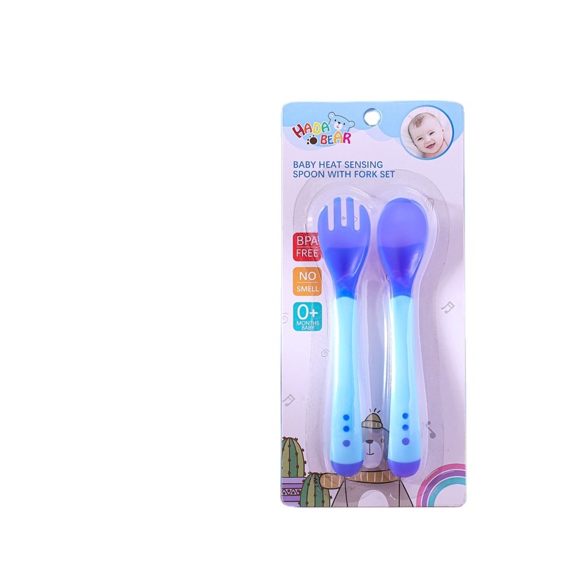 Baby ironing tableware set blue pink yellow baby thermochromic spork baby accessories and products