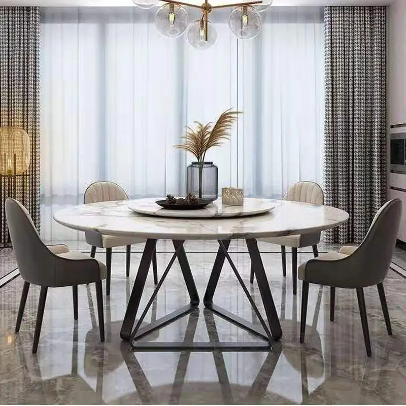 Modern Furniture Luxury White Ceramic Top Round Marble Dining Table 8 Seater
