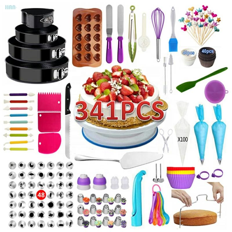 341 Pcs Cake Turntables Decoration Accessories Kit Baking Pastry Cake Decorating Tools Set Cake Pan Set