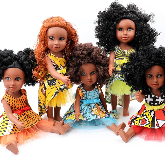 New Arrival 2022 PLASTIC Girl Toys Doll Children Gift Baby Doll set Beautiful Dress 14 Inch Black Fashion Dolls