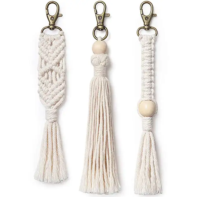 Artilady Tassel Handcrafted Boho Bag Charms Mini Macrame Keychains for Car Key Holder Unique Wedding Gift