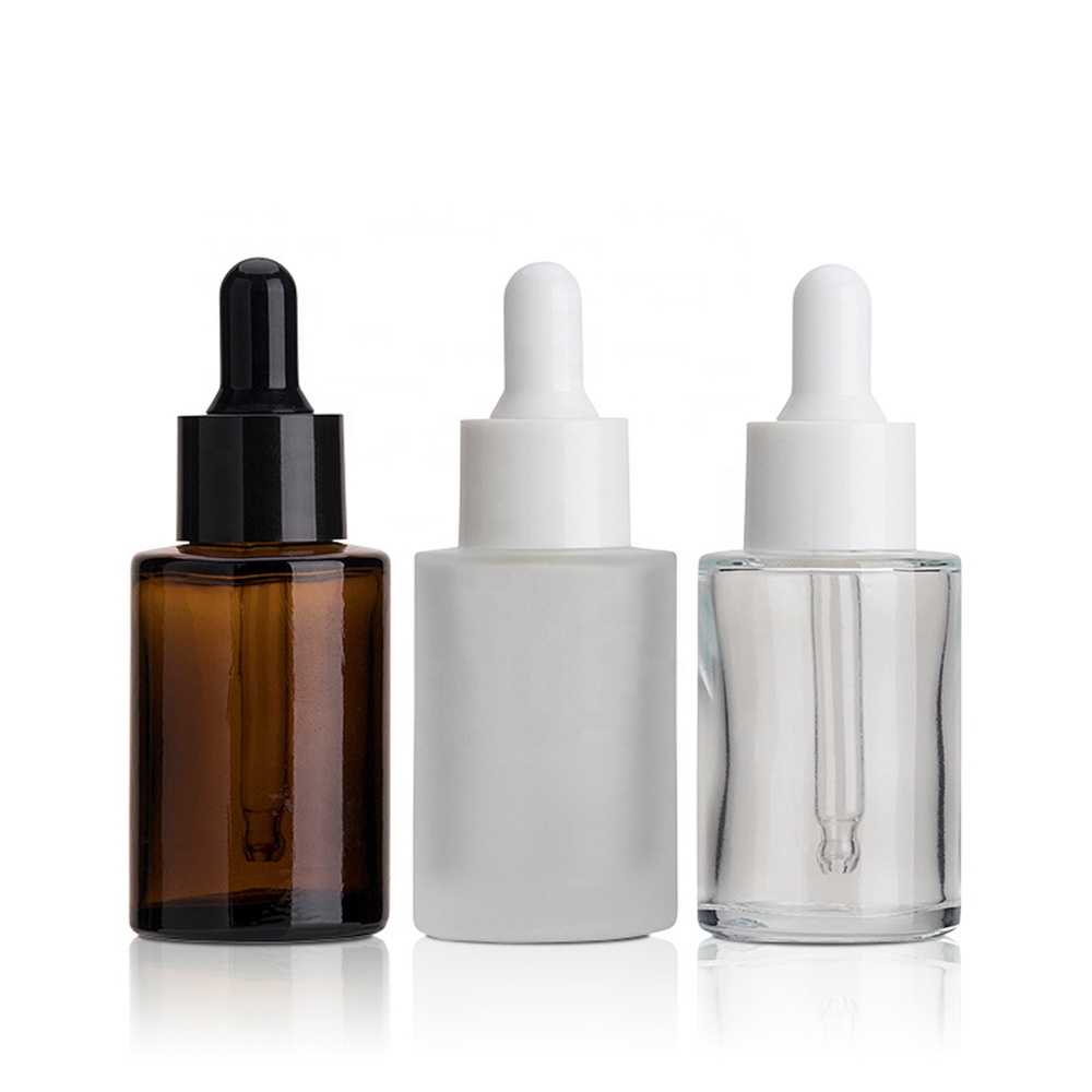 Hot selling amber clear frosted dropper glass bottle serum hair beard essential oil 30ml 1oz for cosmetic empty for wholesale