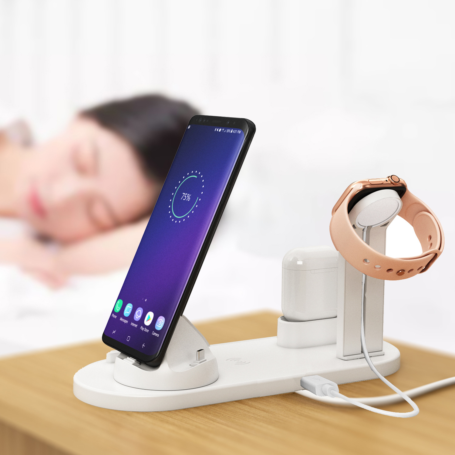 Беспроводная зарядная подставка 6 в 1 для iPhone X XS Max XR 8 Airpods Apple Watch 2 в 1 док-станция Док-станция 4 в 1