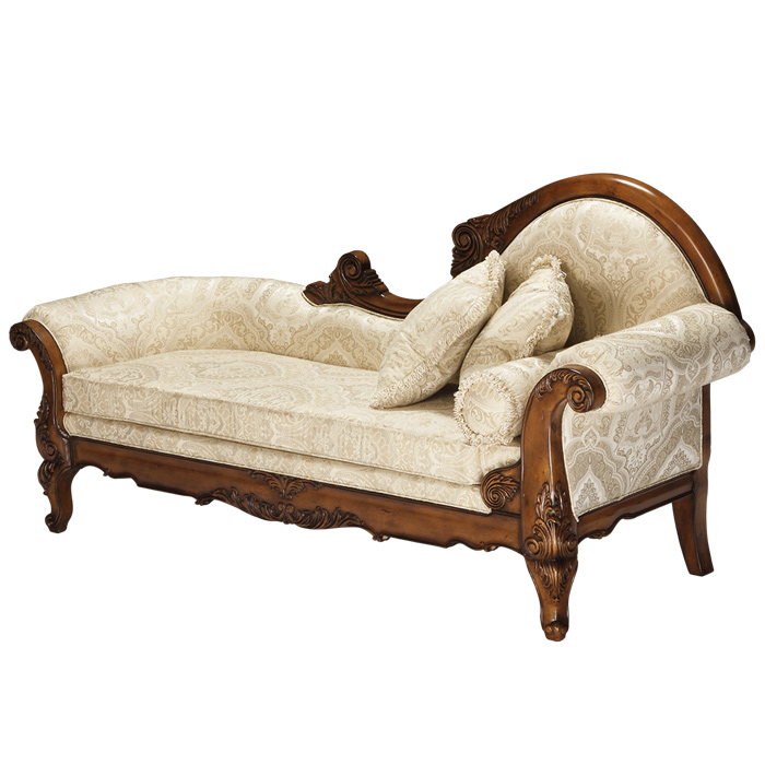 American Style Wooden Fabric Sofa Chaise Longue Classic Carved Chaise Lounge Antique Chairs In Living Room